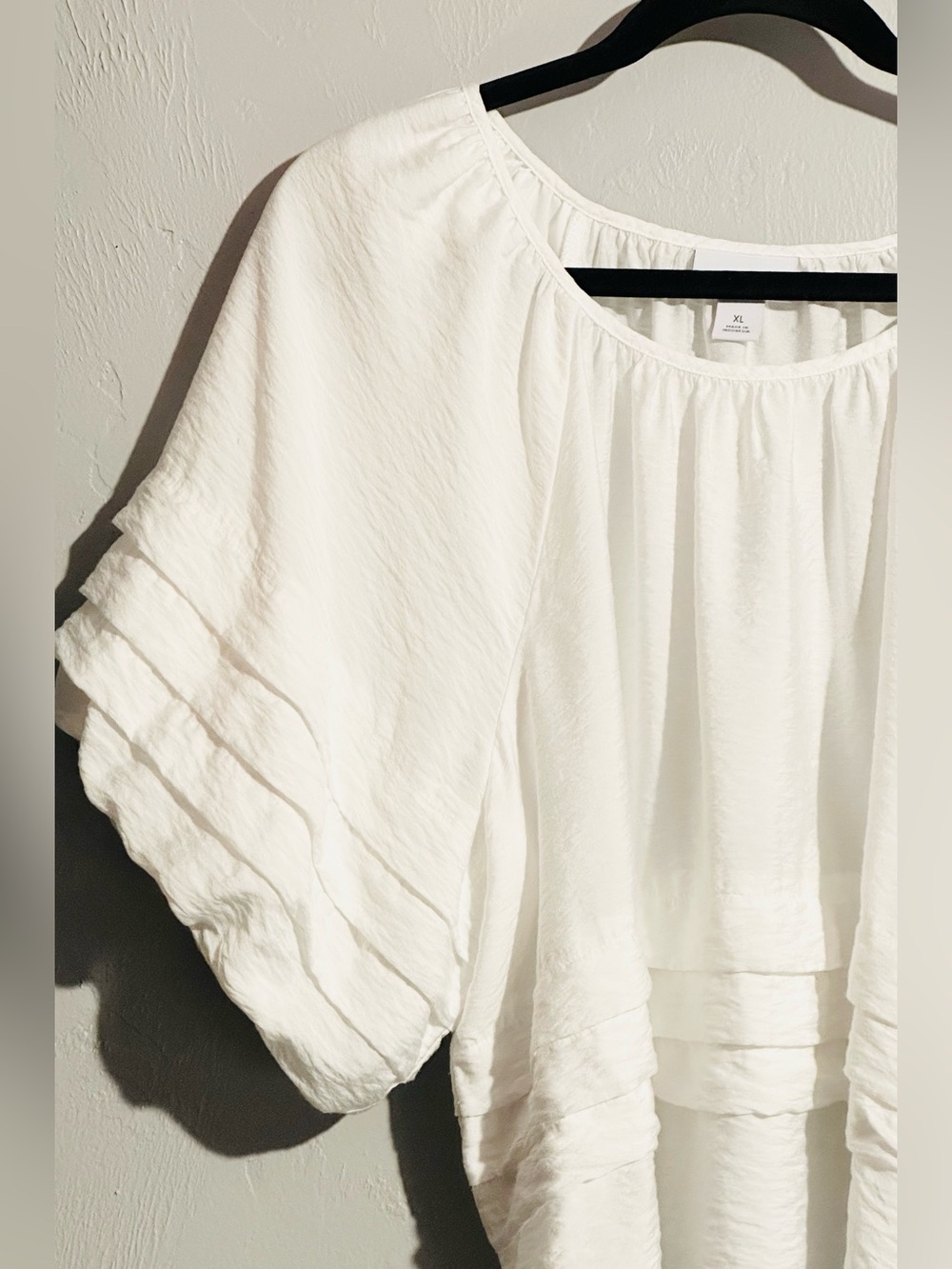 Liz Claiborne White Peasant-Style Balloon Sleeve Tiered Tunic , XL - Picture 4 of 6